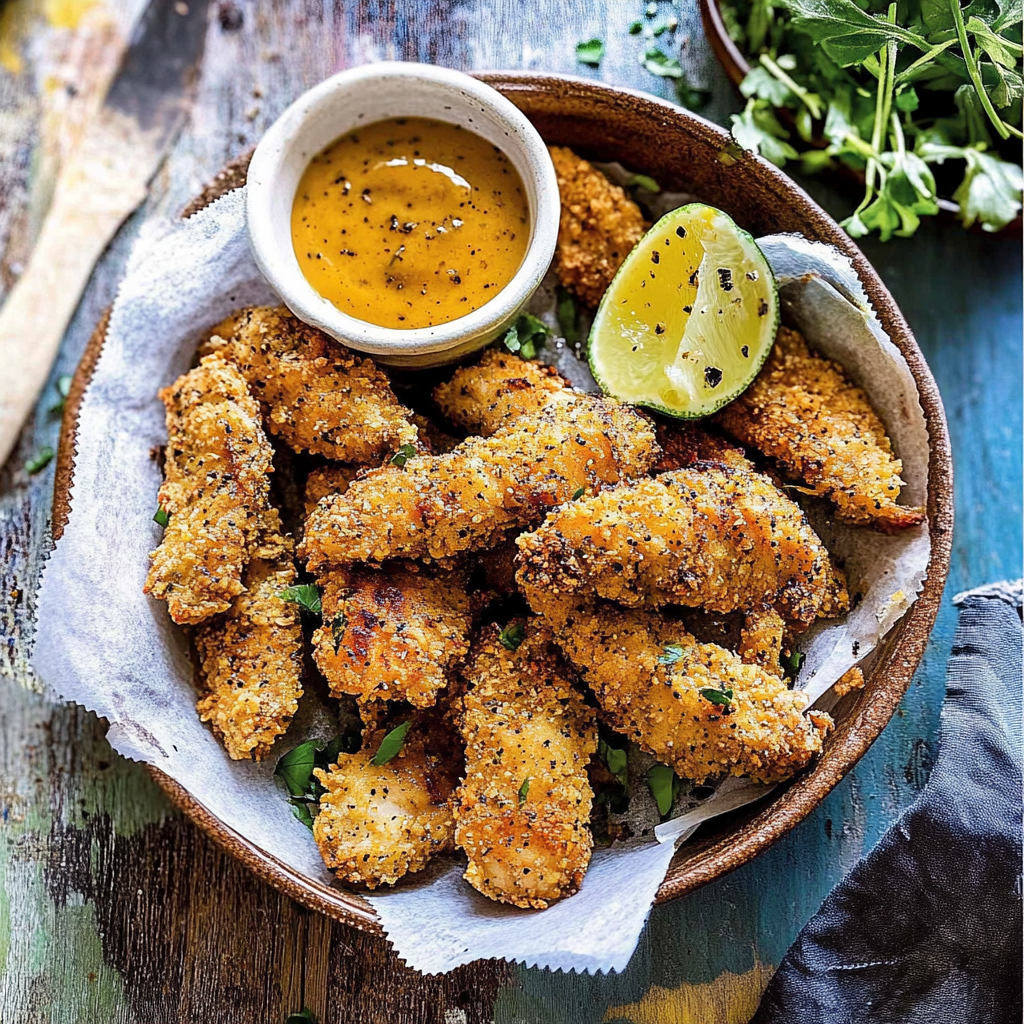 Baked Black Pepper Ranch Chicken Fingers with Honey Mustard