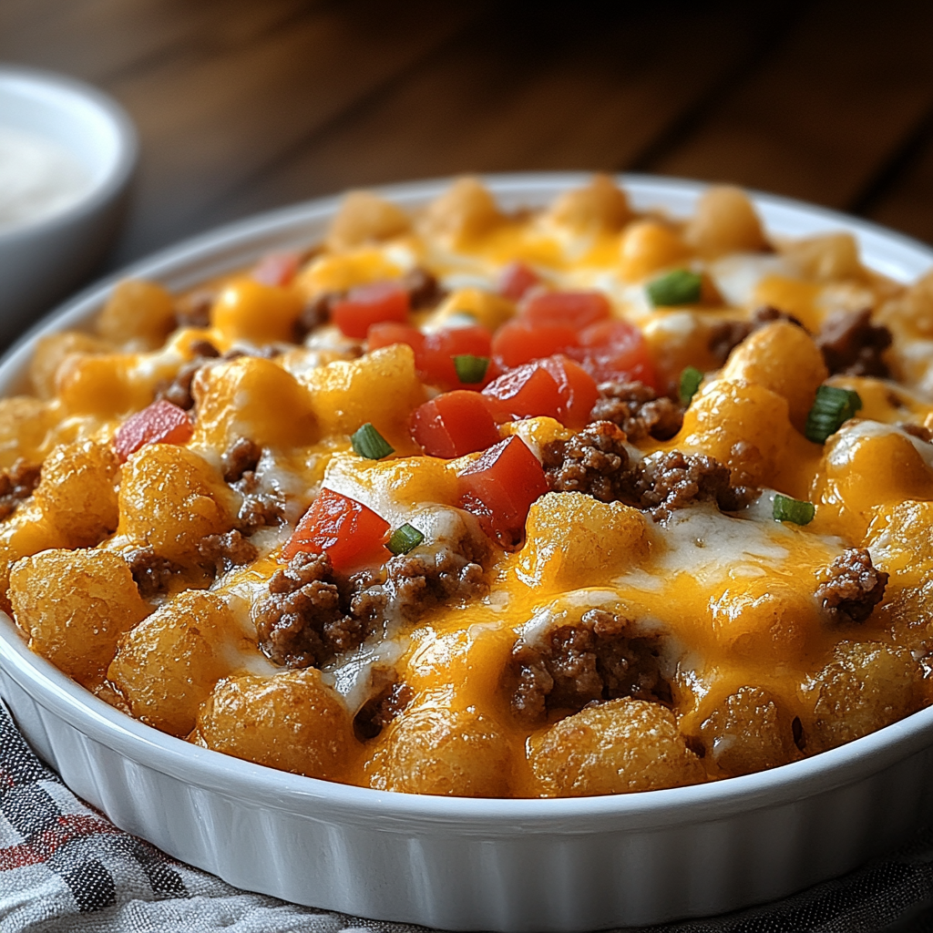 Cheesy Tater Tot Casserole with Ground Beef and Rotel