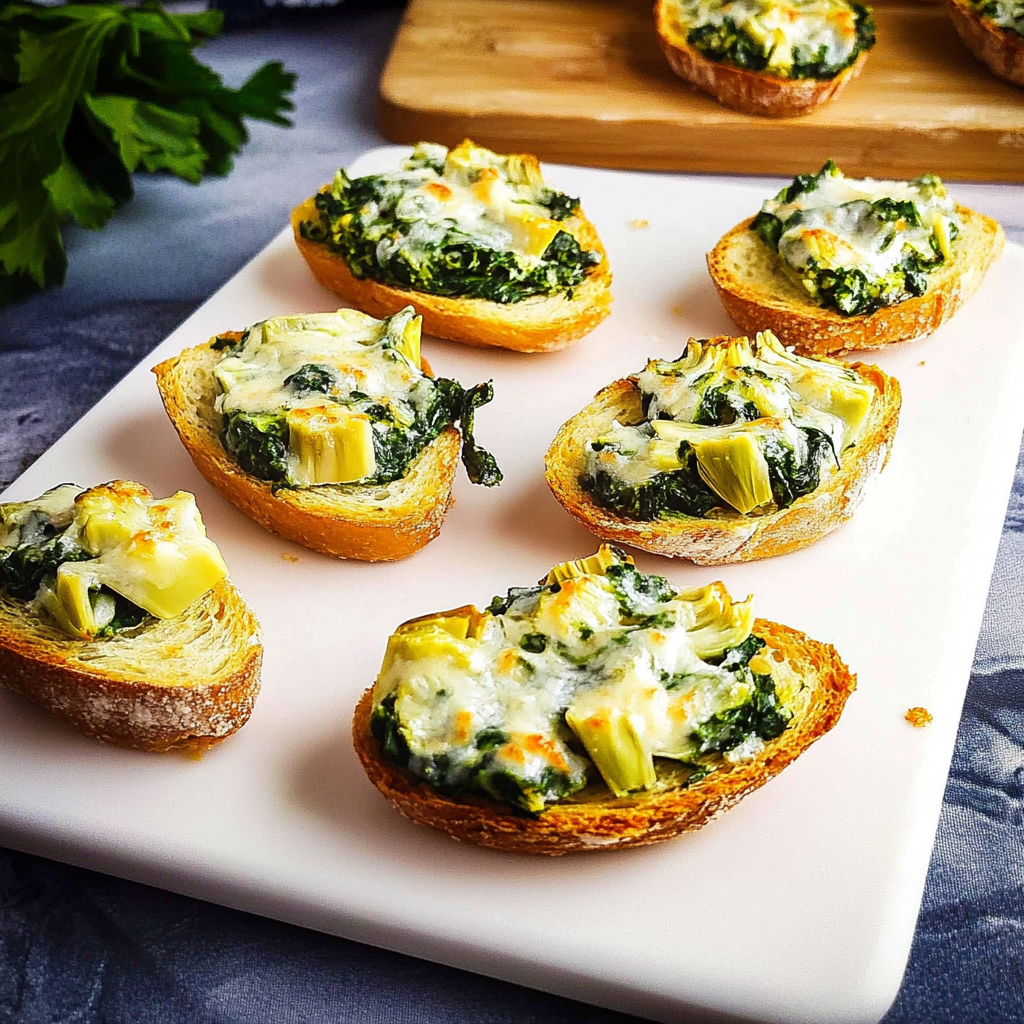 Creamy Baked Spinach Artichoke Crostini