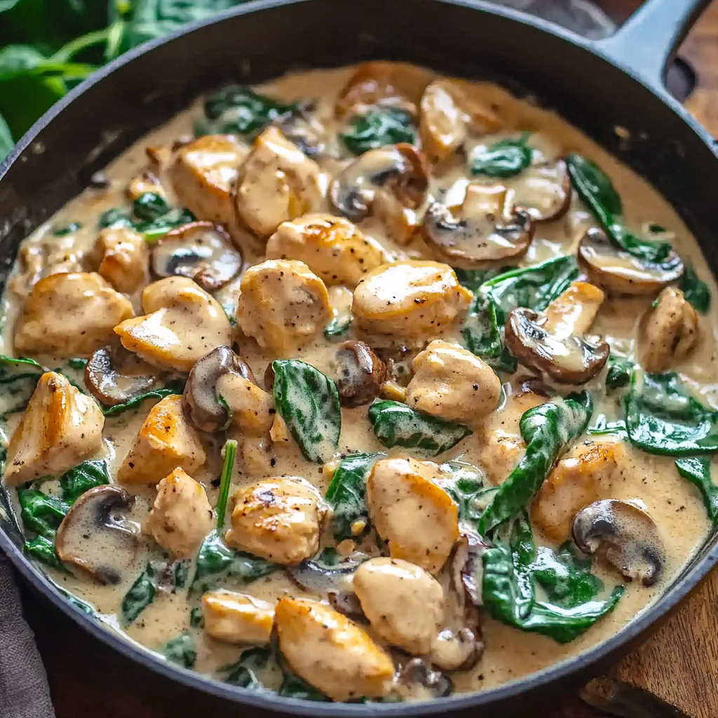 Creamy Chicken Mushroom Spinach Skillet