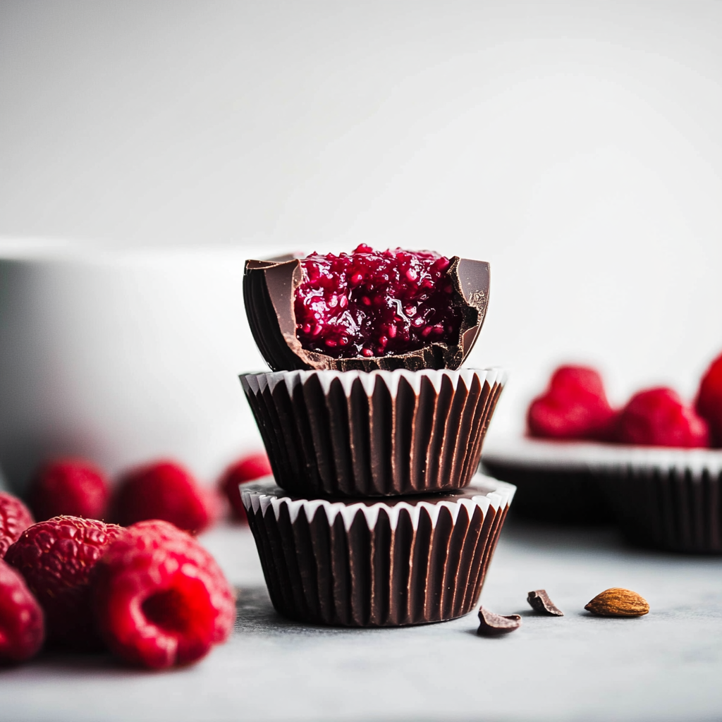Dark Chocolate Cups with Raspberry Chia Jam