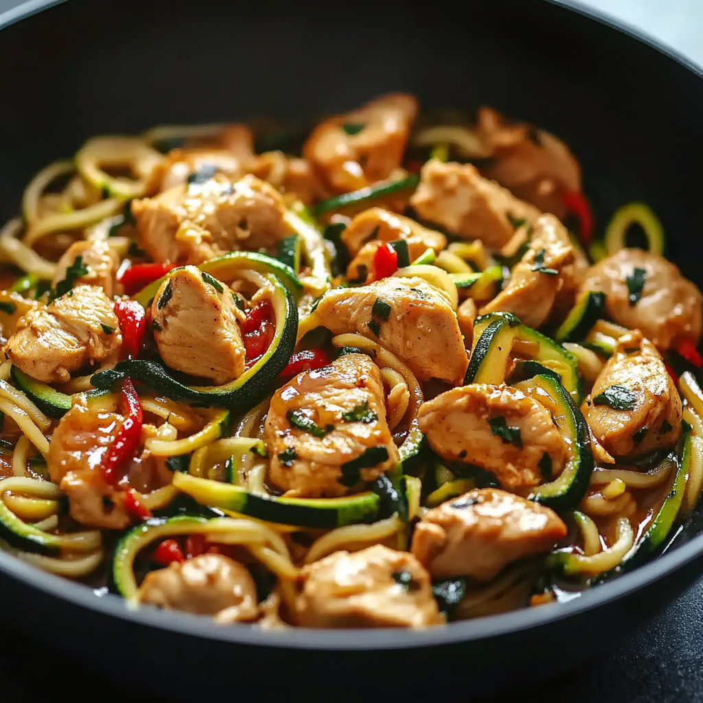 Garlic Chicken Zucchini Noodles Stir Fry
