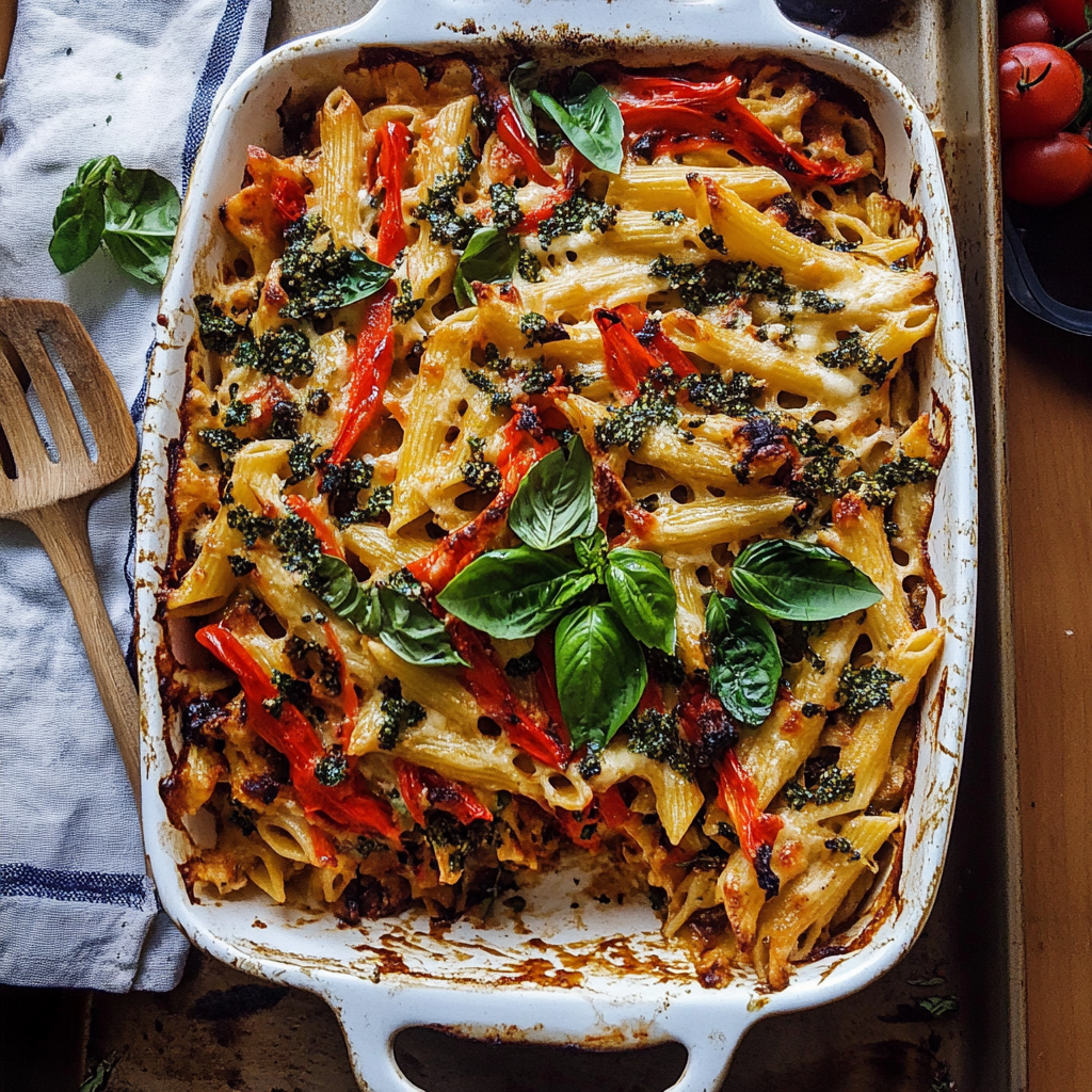 One Pan Baked Cheesy Basil Pasta
