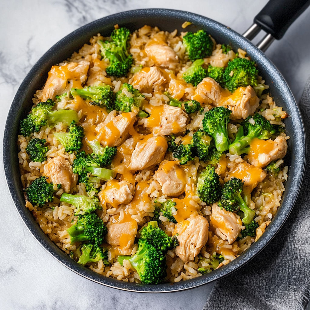 One Pan Cheesy Chicken Broccoli and Rice