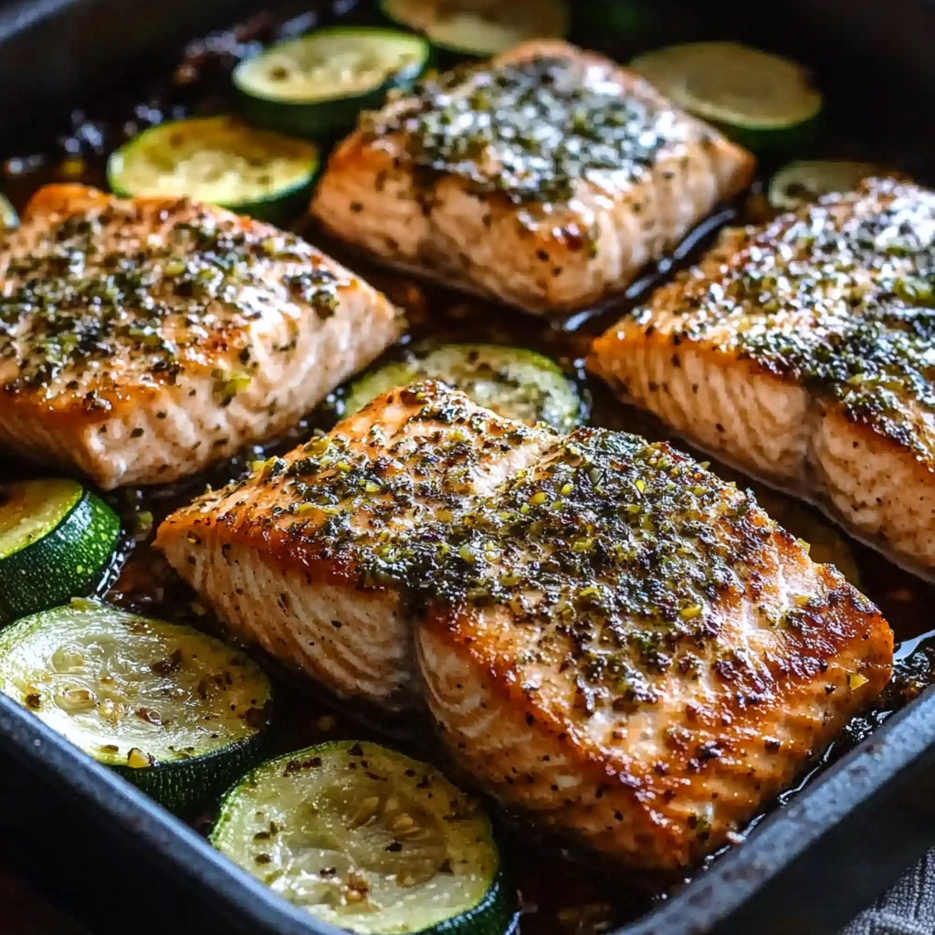 One Pan Lemon Herb Salmon and Zucchini