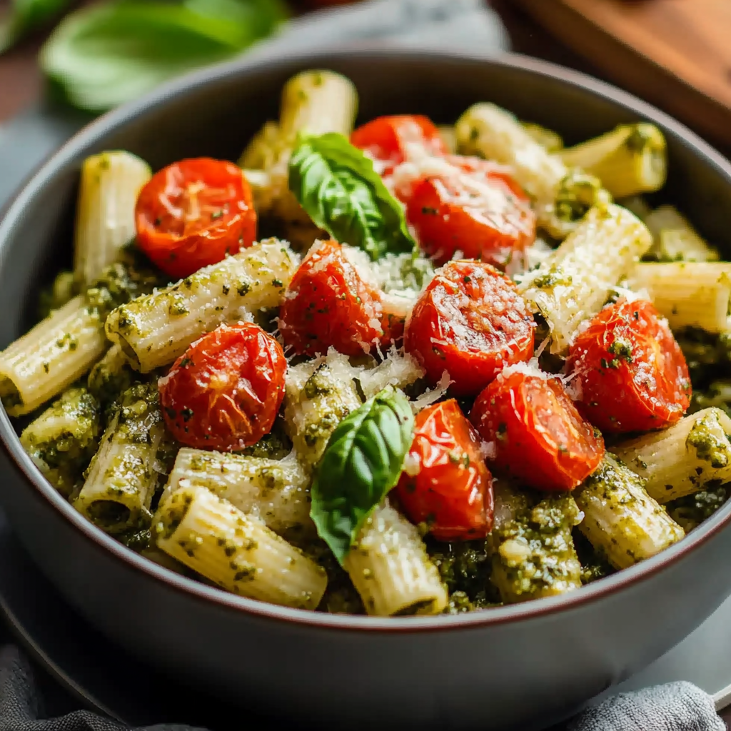 Pesto Pasta with Roasted Tomatoes