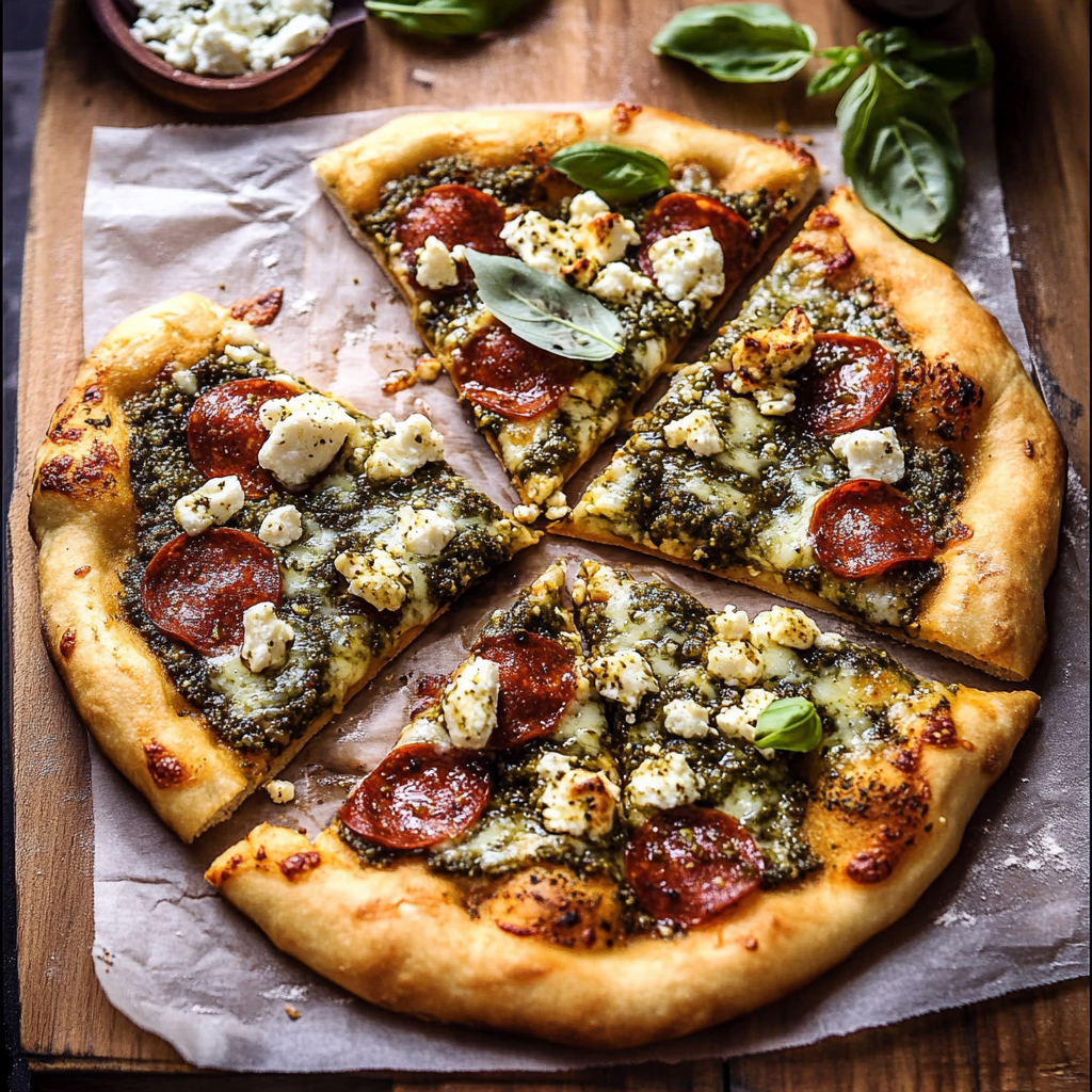 Pesto Pizza with Feta Stuffed Crust