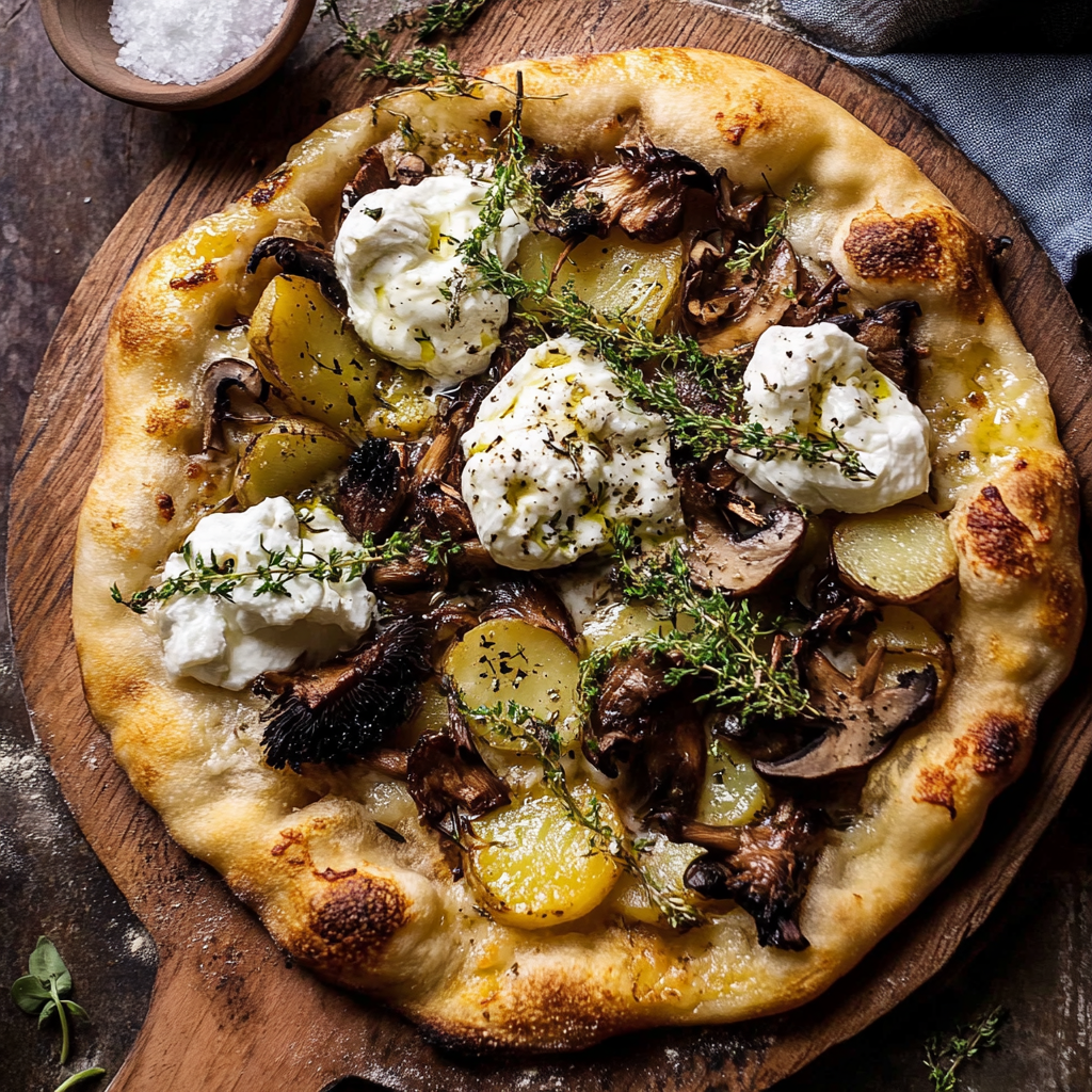 Potato and Wild Mushroom Burrata Pizza