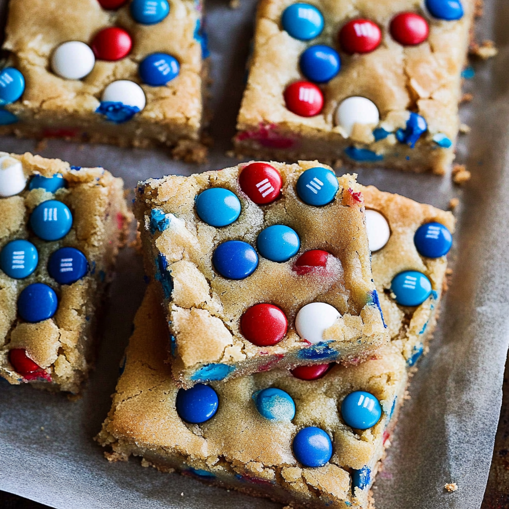 Red White and Blue M&M Cookie Bars