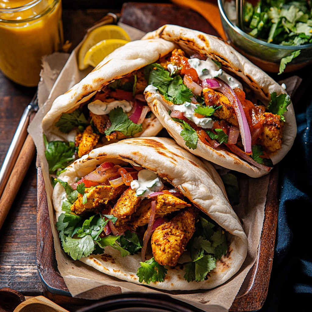 Roasted Turmeric Chicken Pitas with Garlic Lemon Tahini