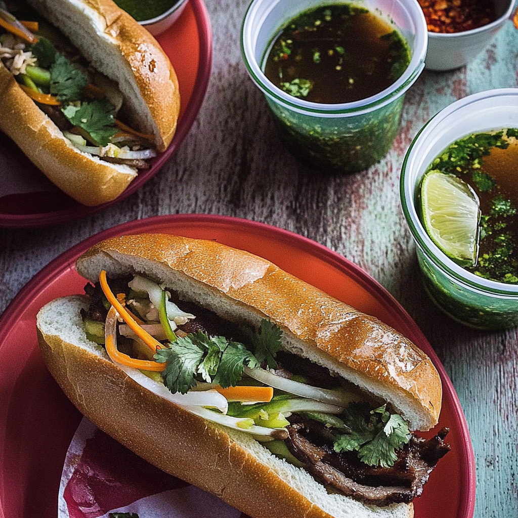 Short Rib Pho French Dip Banh Mi with Thai Basil Chimichurri