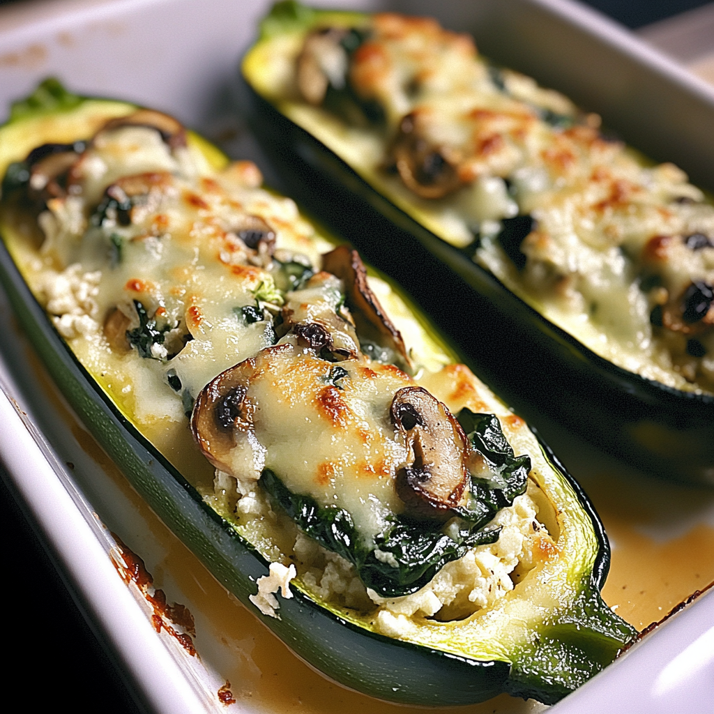 Spinach, Mushroom, and Ricotta Stuffed Zucchini