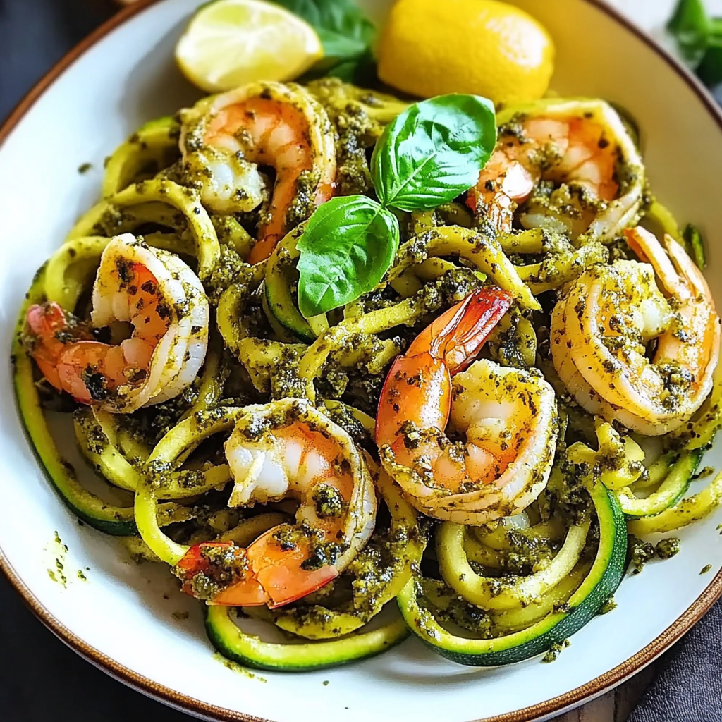 Zucchini Noodles with Pesto and Shrimp