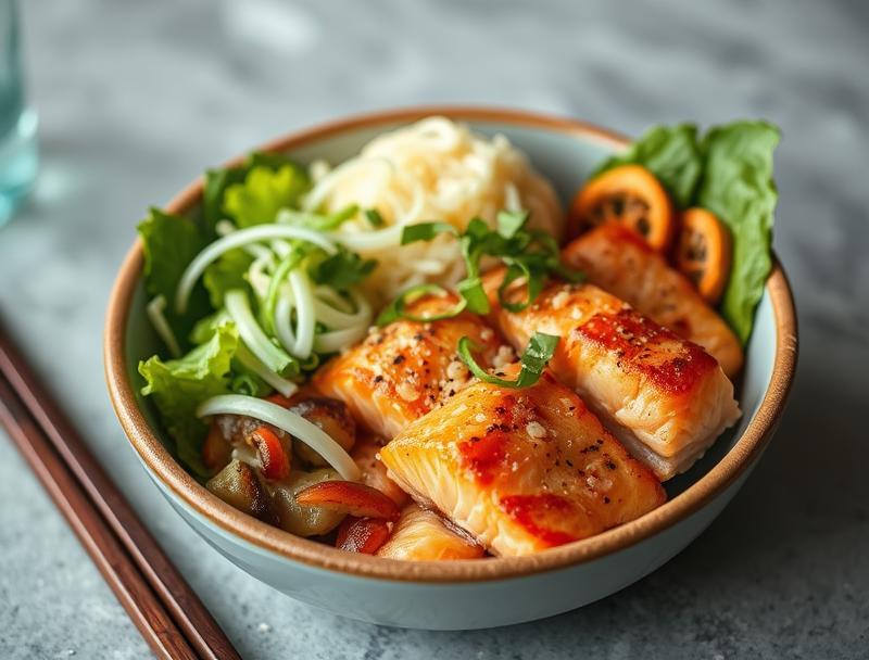 Quick Savory Salmon Spicy Healthy Bowl
