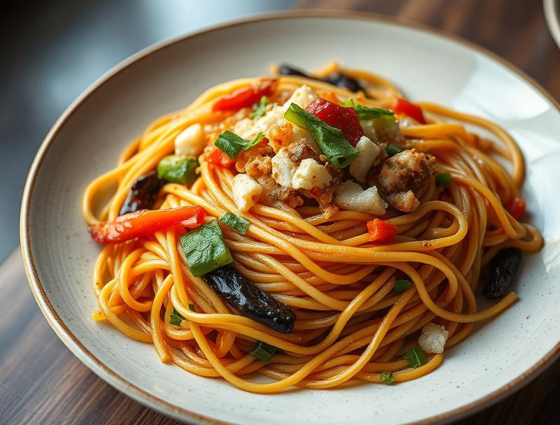 Savory Korean Sweet Spicy Japchae Noodles
