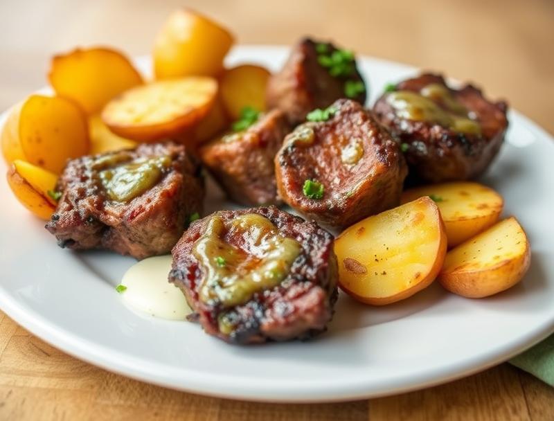 Savory Garlic Rich Steak Sweet Potatoes