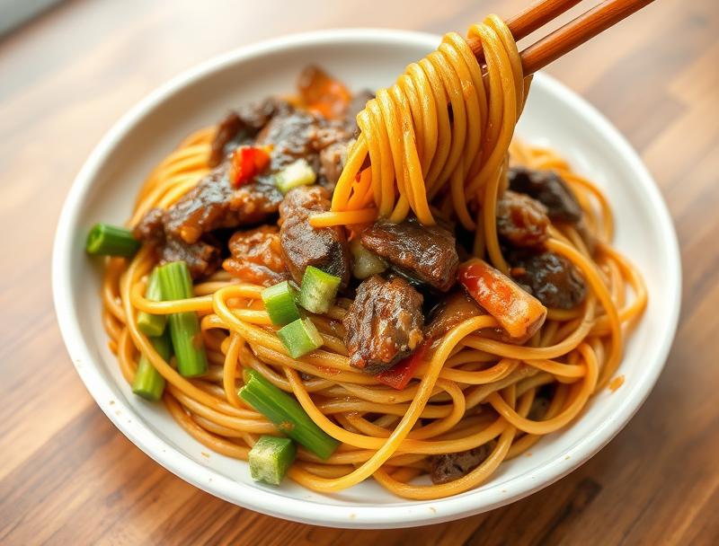 Savory Beef Quick Sweet Sticky Noodles