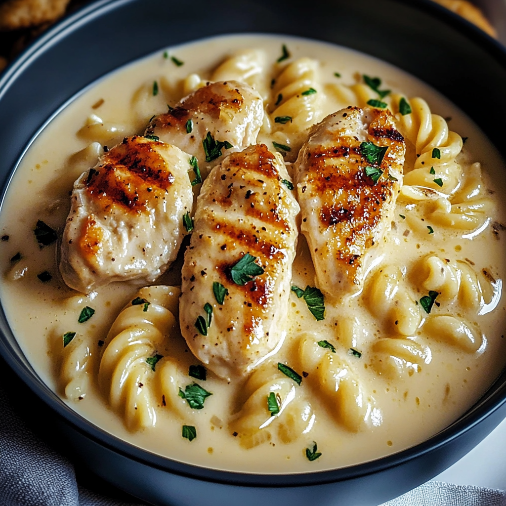 Creamy Garlic Butter Chicken and Rotini in Parmesan Sauce