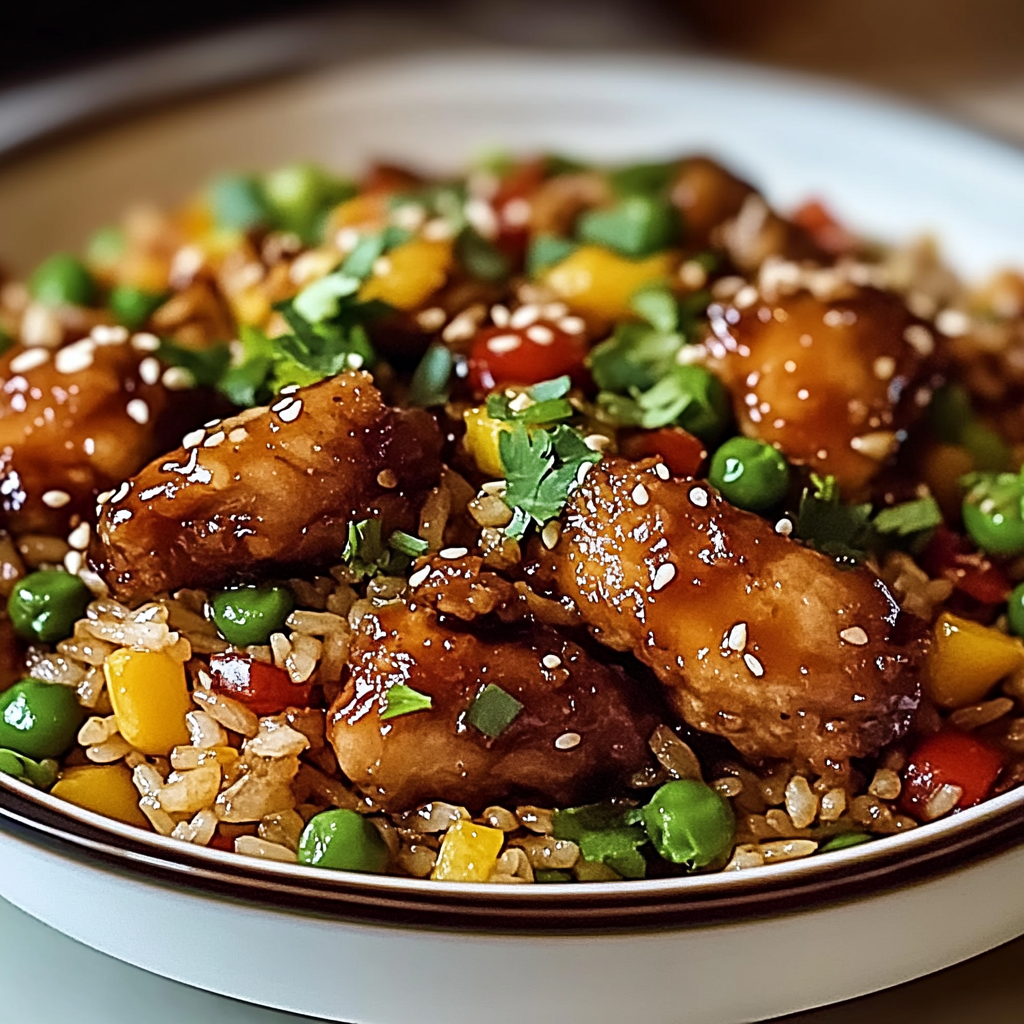 Crispy Saucy Chicken with Vegetable Fried Rice