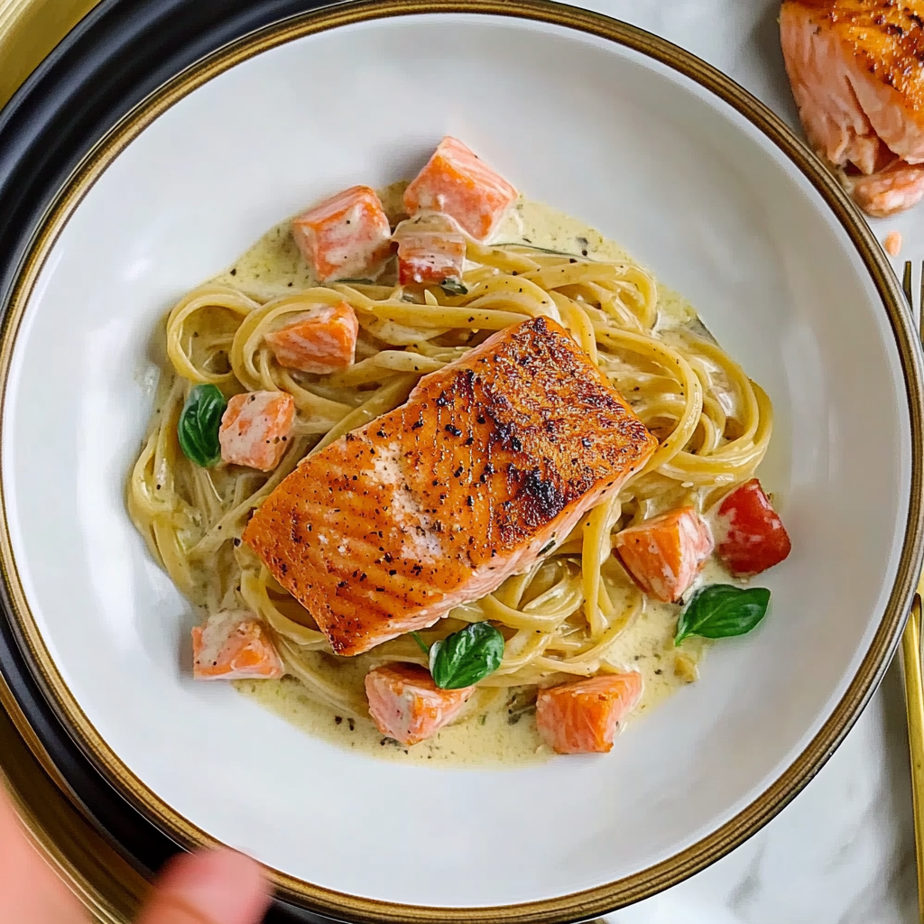 Healthy & Creamy Tuscan Salmon Pasta