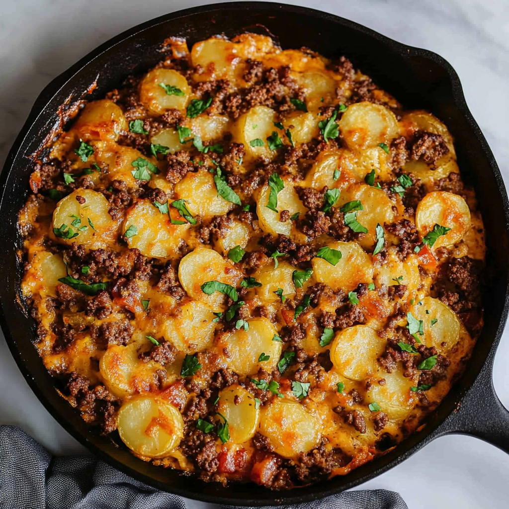 Loaded Ground Beef and Potatoes Skillet