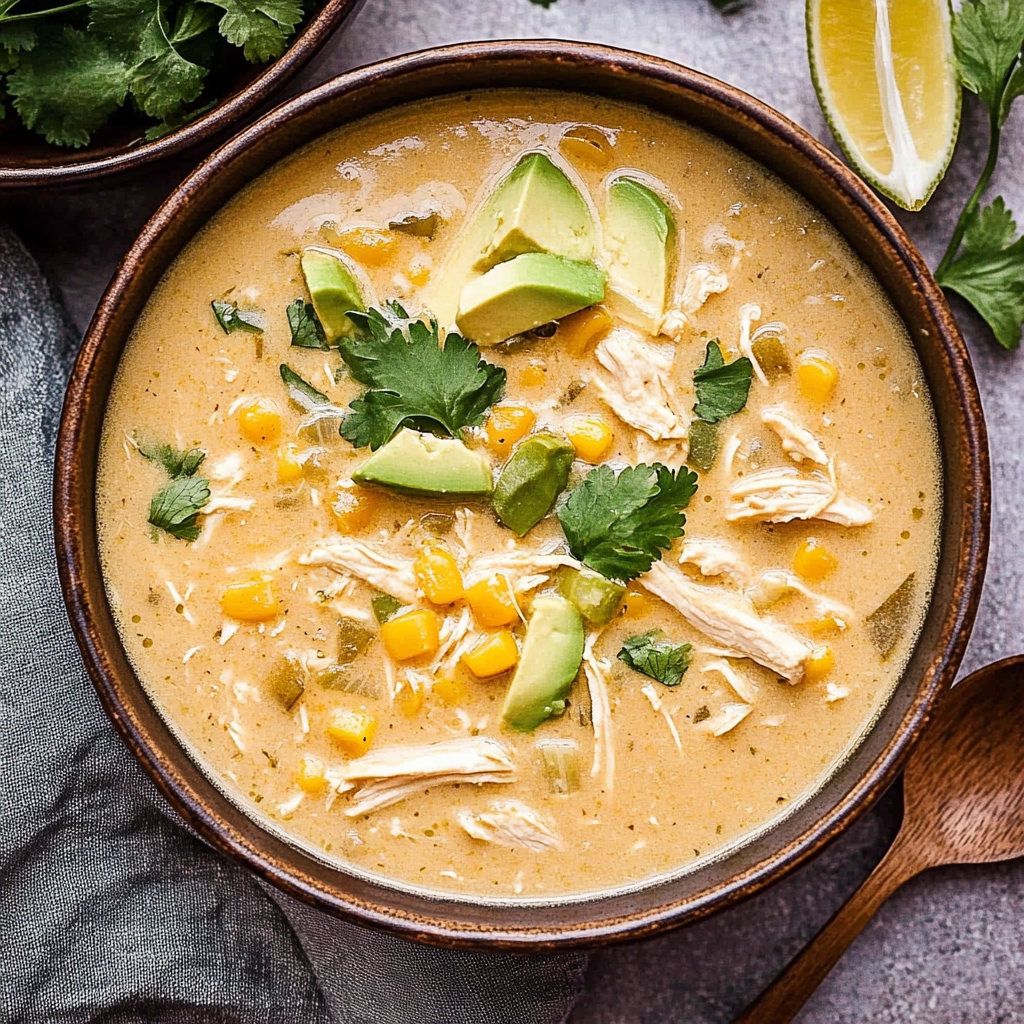 Slow Cooker Creamy Green Chile Chicken Enchilada Soup