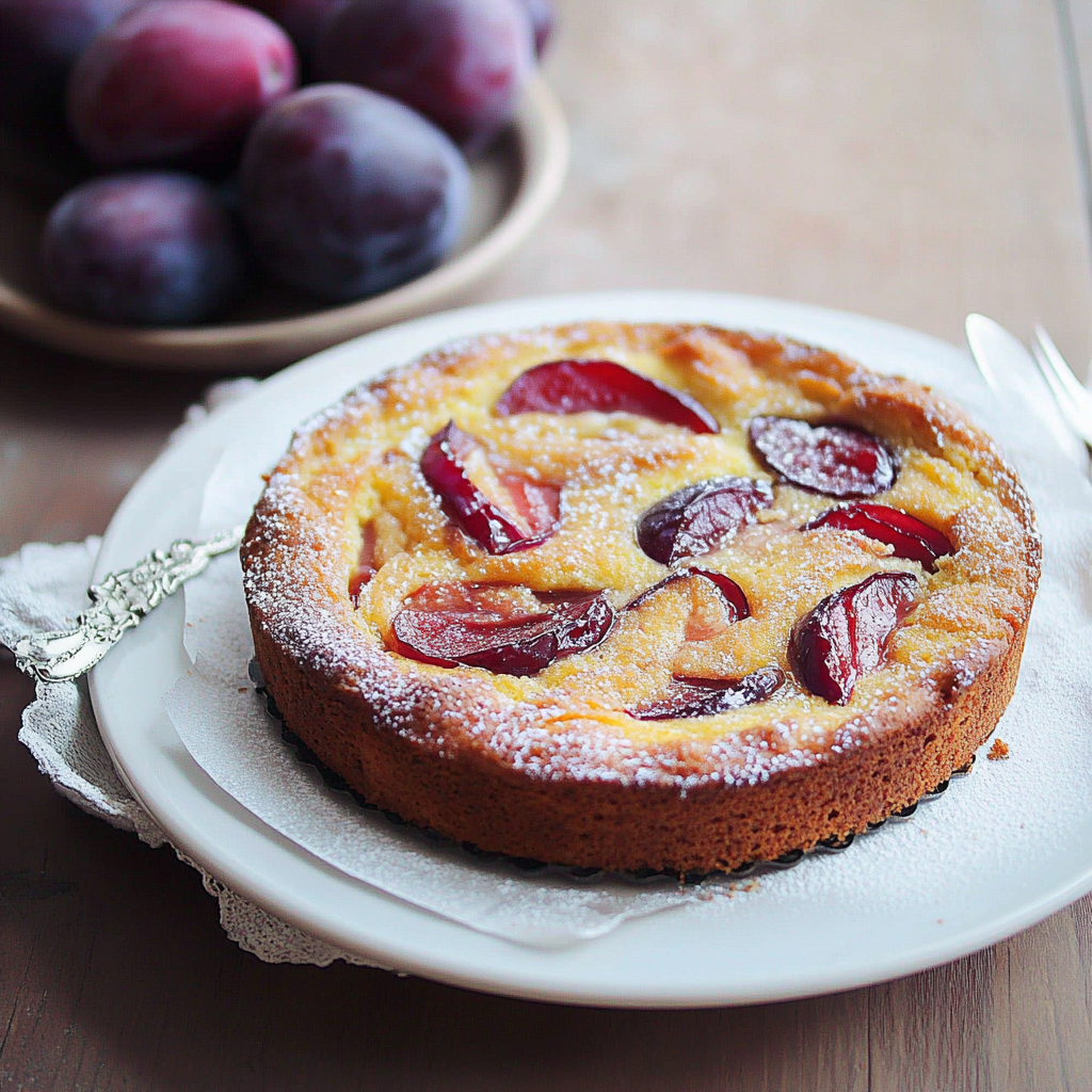 Spiced Plum Custard Cake